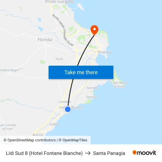 Lidi South 8 (Hotel Fontane Bianche) to Santa Panagia map