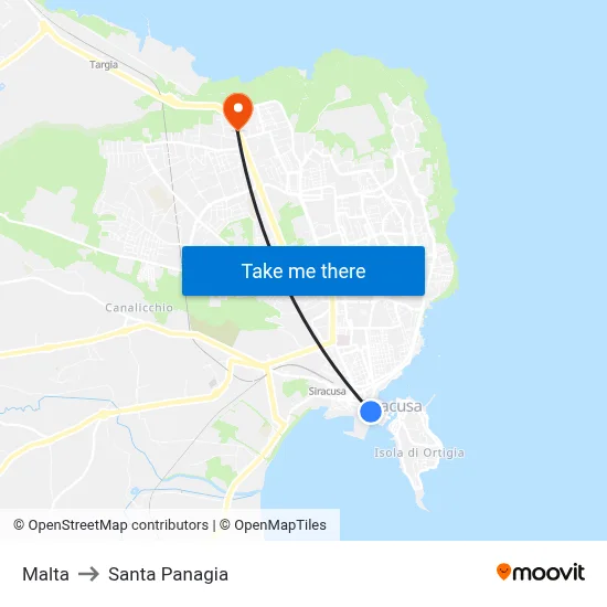 Malta to Santa Panagia map