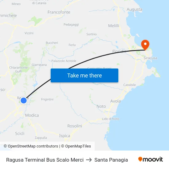 Ragusa Terminal Bus Scalo Merci to Santa Panagia map