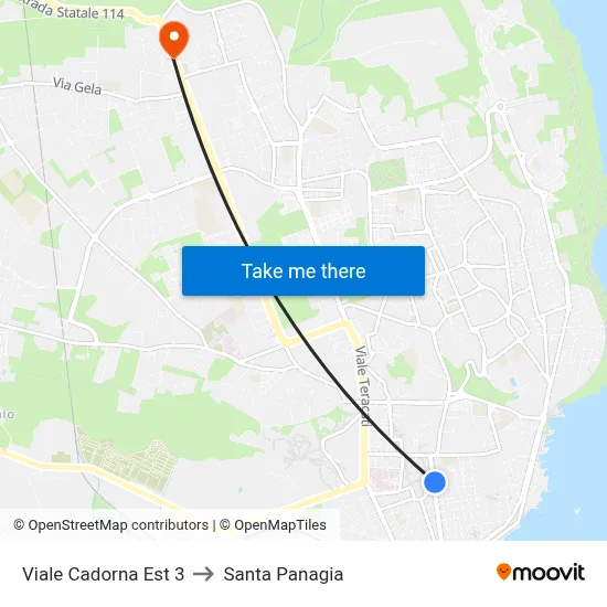 Viale Cadorna East 3 to Santa Panagia map
