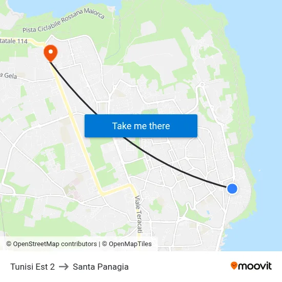 Tunisi East 2 to Santa Panagia map