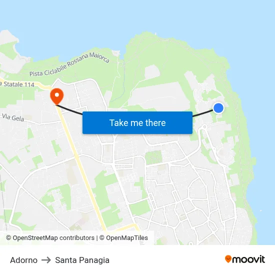 Adorno to Santa Panagia map