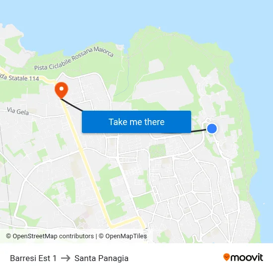 Barresi East 1 to Santa Panagia map