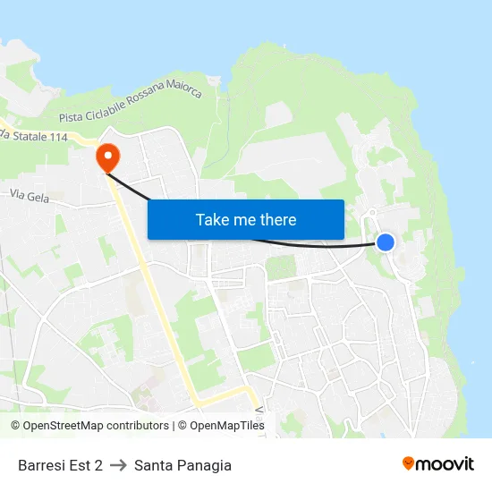 Barresi East 2 to Santa Panagia map