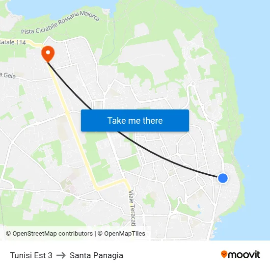 Tunisi East 3 to Santa Panagia map