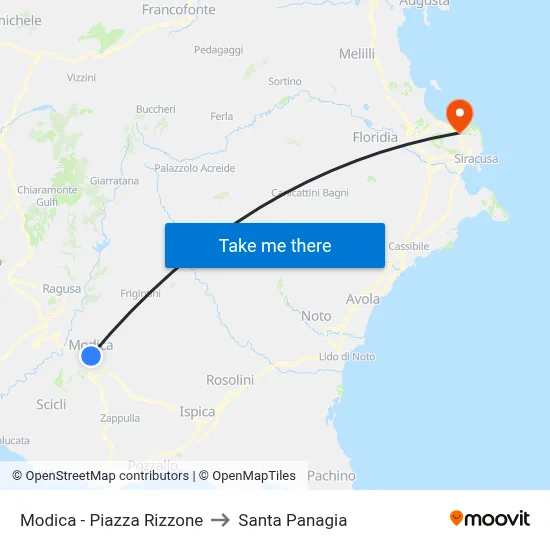Modica - Piazza Rizzone to Santa Panagia map