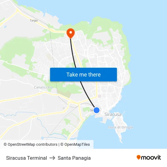 Siracusa Terminal to Santa Panagia map