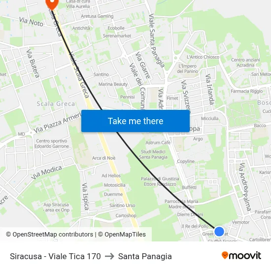 Syracuse - Viale Tica 170 to Santa Panagia map