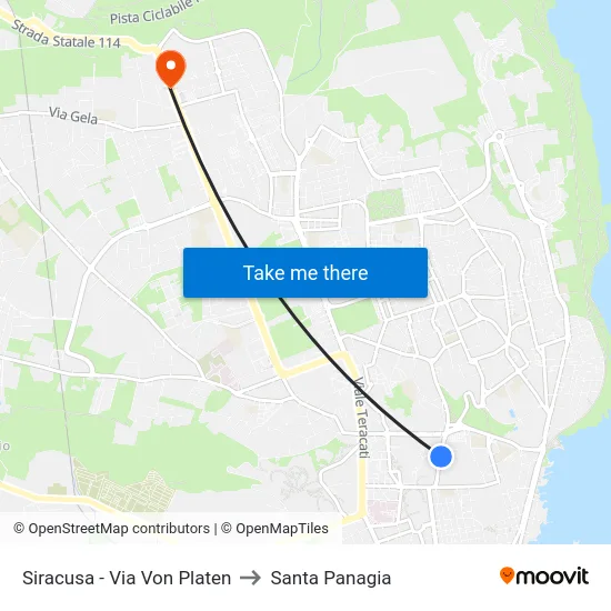 Siracusa - Via Von Platen to Santa Panagia map