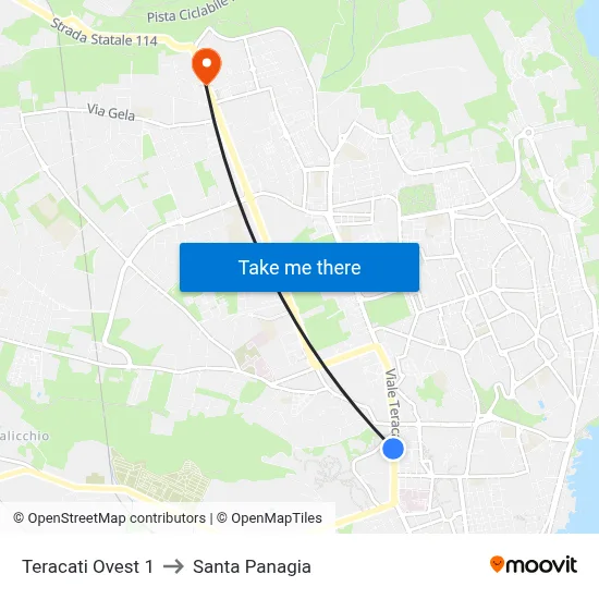 West Teracati 1 to Santa Panagia map