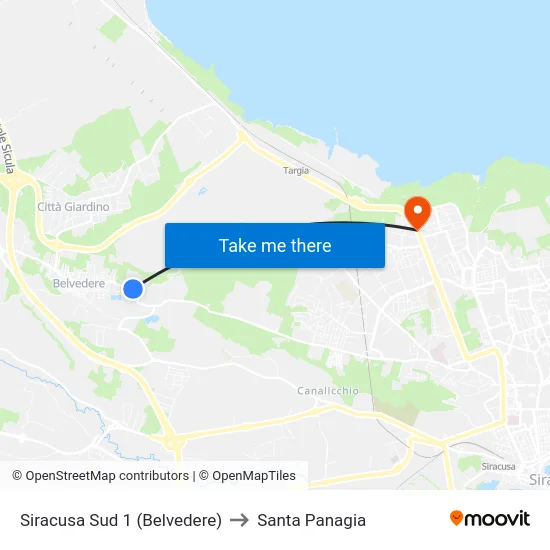 Siracusa Sud 1 (Belvedere) to Santa Panagia map