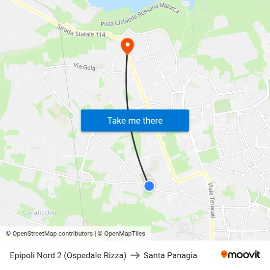 Epipoli North 2 (Rizza Hospital) to Santa Panagia map