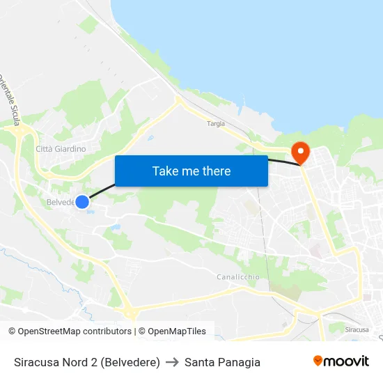 Siracusa North 2 (Belvedere) to Santa Panagia map