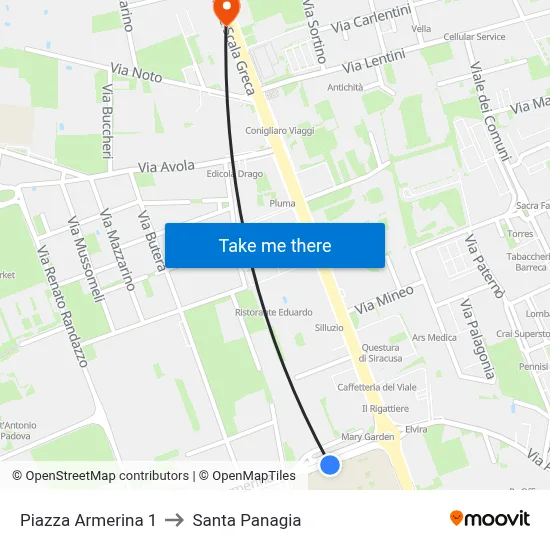 Piazza Armerina 1 to Santa Panagia map