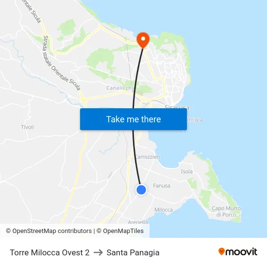Torre Milocca Ovest 2 to Santa Panagia map