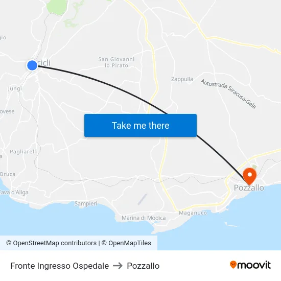 Fronte Ingresso Ospedale to Pozzallo map