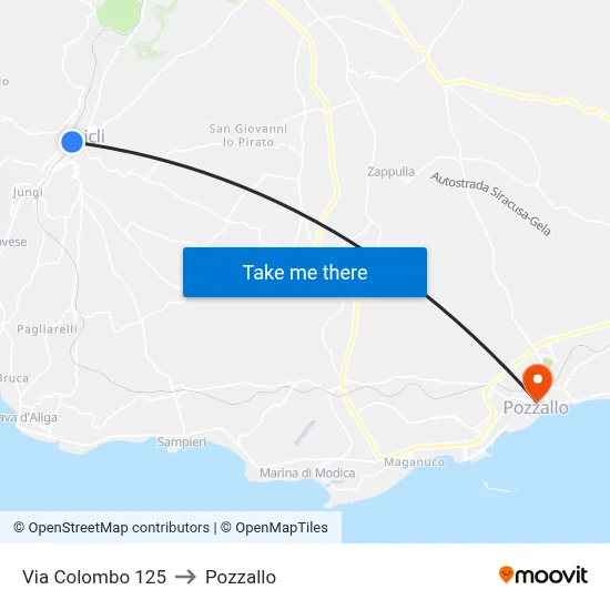 Via Colombo 125 to Pozzallo map