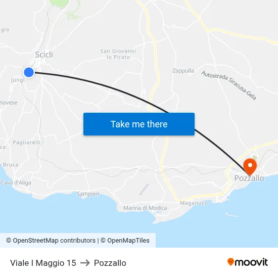 Viale I Maggio 15 to Pozzallo map