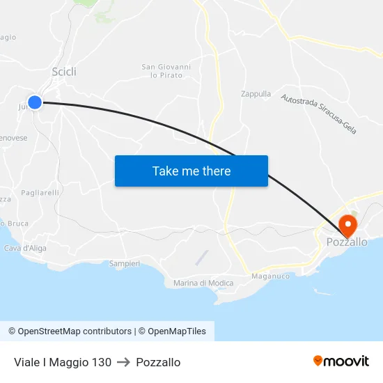 Viale I Maggio 130 to Pozzallo map