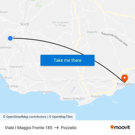 Viale I Maggio Fronte 185 to Pozzallo map