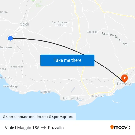 Viale I Maggio 185 to Pozzallo map