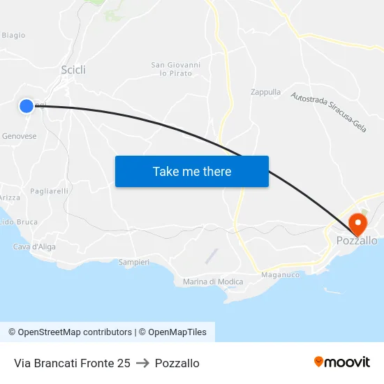 Via Brancati Fronte 25 to Pozzallo map