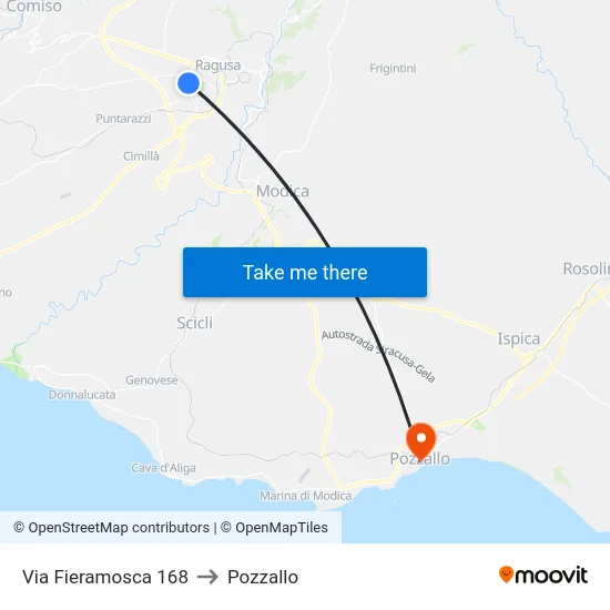 Via Fieramosca 168 to Pozzallo map