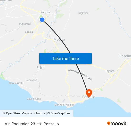 Via Psaumida 23 to Pozzallo map