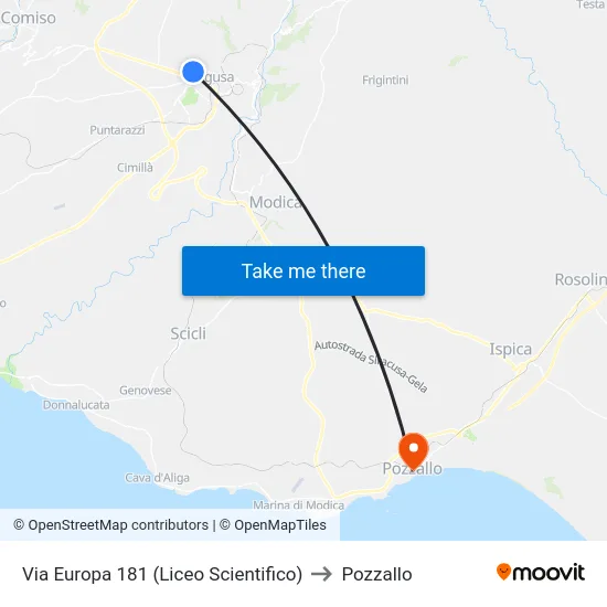 Via Europa 181 (Liceo Scientifico) to Pozzallo map