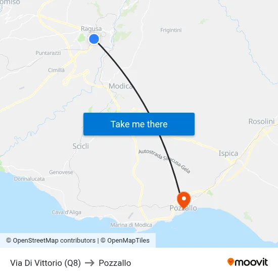 Via Di Vittorio (Q8) to Pozzallo map