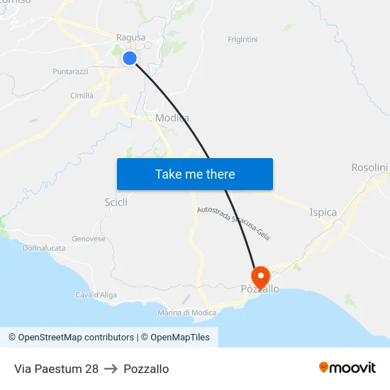 Via Paestum 28 to Pozzallo map