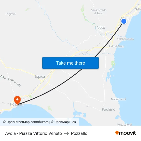 Avola - Piazza Vittorio Veneto to Pozzallo map