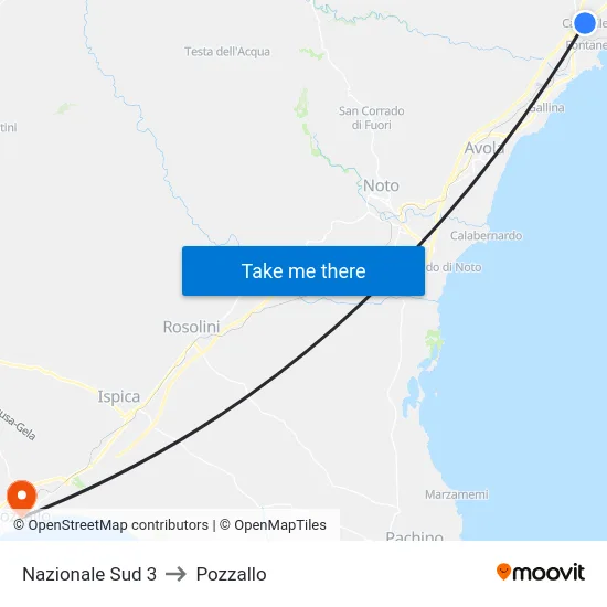 Nazionale Sud 3 to Pozzallo map