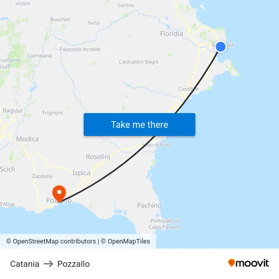 Catania to Pozzallo map