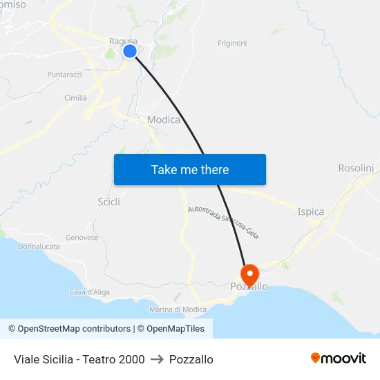 Viale Sicilia - Teatro 2000 to Pozzallo map