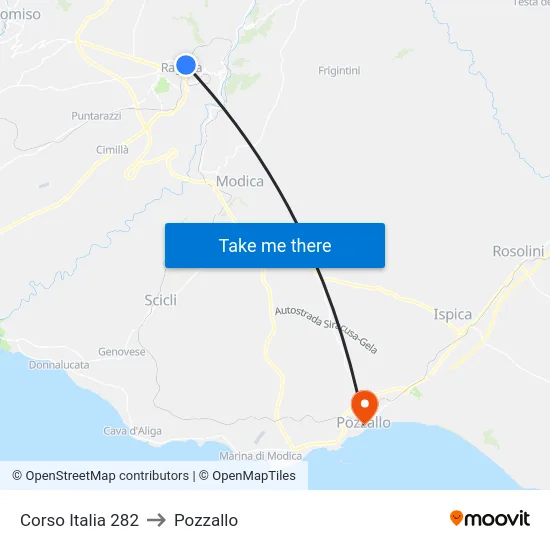 Corso Italia 282 to Pozzallo map