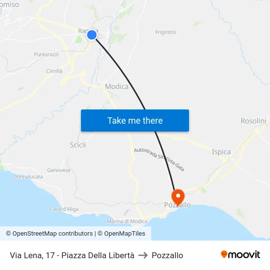 Via Lena, 17 - Piazza Della Libertà to Pozzallo map