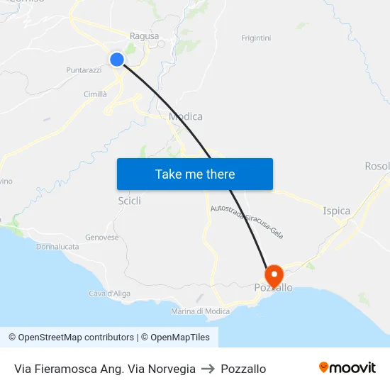 Via Fieramosca Ang. Via Norvegia to Pozzallo map