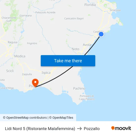 Lidi Nord 5 (Ristorante Malafemmina) to Pozzallo map