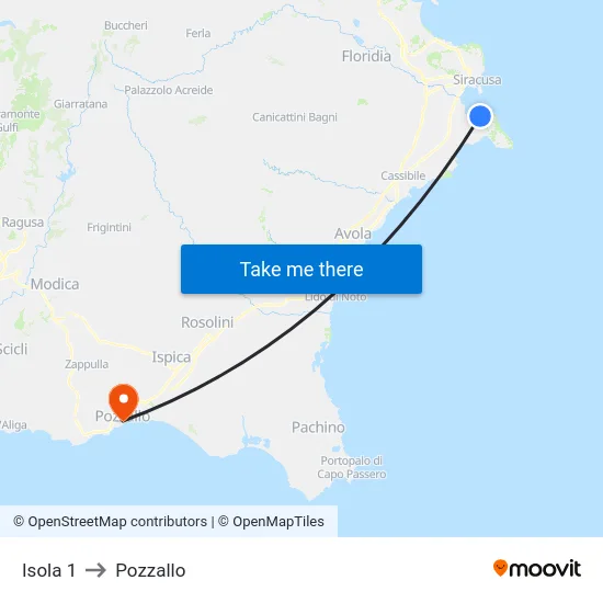Isola 1 to Pozzallo map