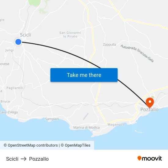 Scicli to Pozzallo map