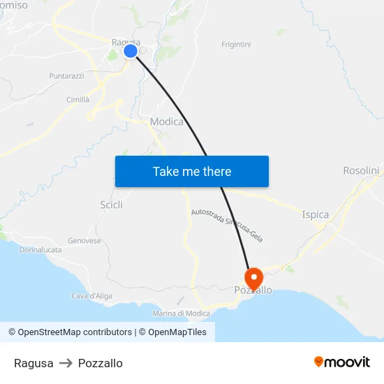 Ragusa to Pozzallo map