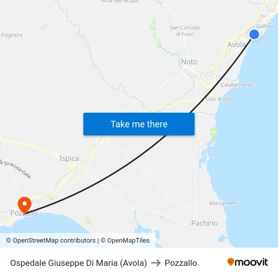 Ospedale Giuseppe Di Maria (Avola) to Pozzallo map