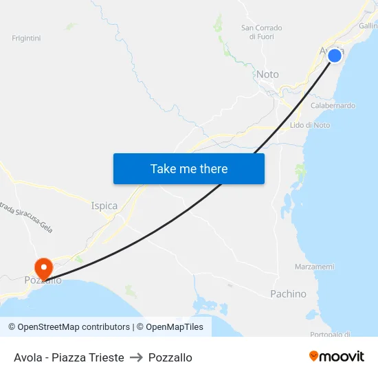Avola - Piazza Trieste to Pozzallo map