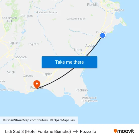 Lidi Sud 8 (Hotel Fontane Bianche) to Pozzallo map