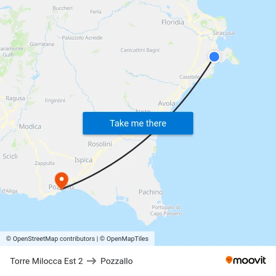 Torre Milocca Est 2 to Pozzallo map