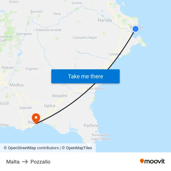 Malta to Pozzallo map