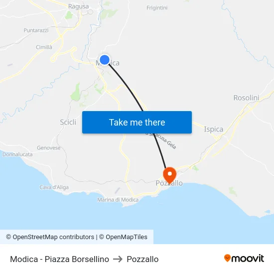 Modica - Piazza Borsellino to Pozzallo map