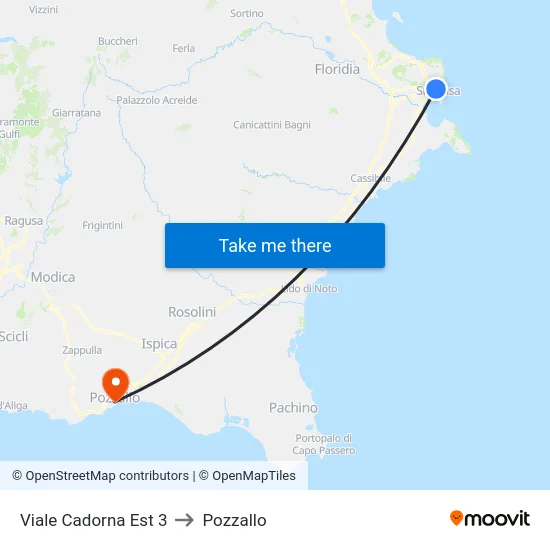 Viale Cadorna Est 3 to Pozzallo map