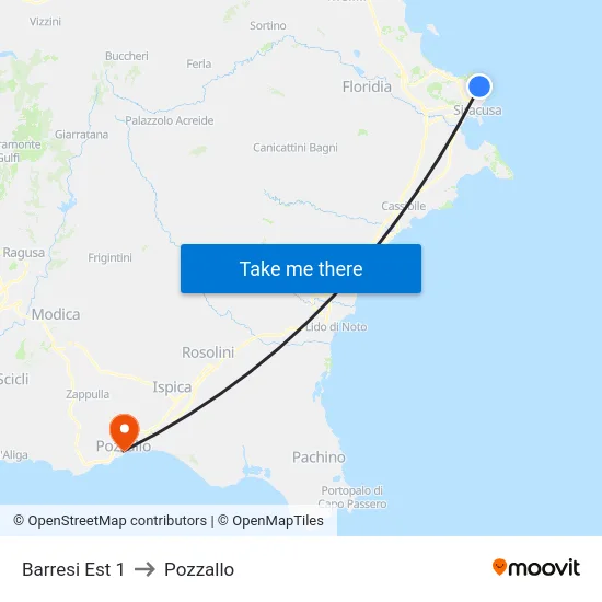 Barresi Est 1 to Pozzallo map
